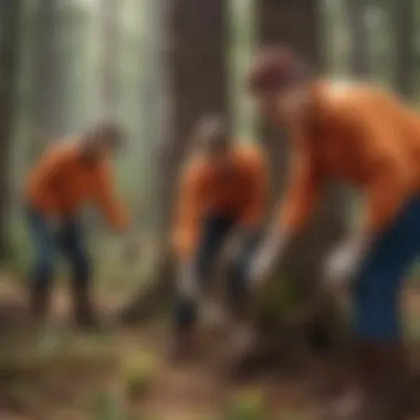 Unity in Action: Tree Planting Volunteers Diverse group of volunteers planting trees
