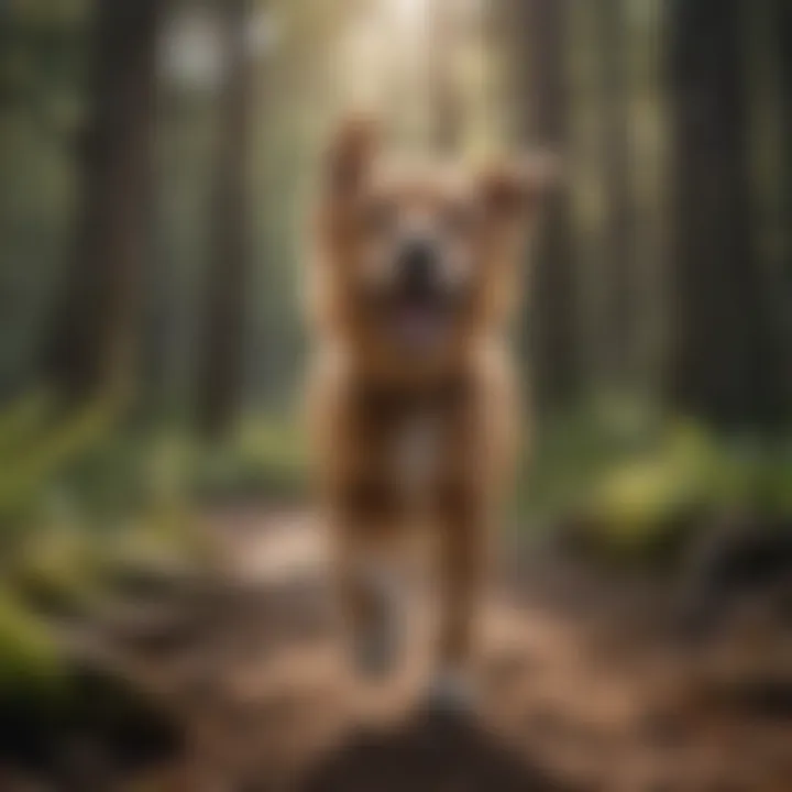 A dog playing fetch in a natural setting