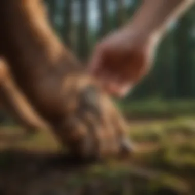 Dog's paw being inspected for ticks