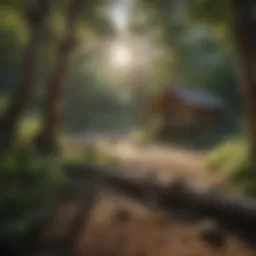 A serene view of Driftwood Camp nestled among lush greenery