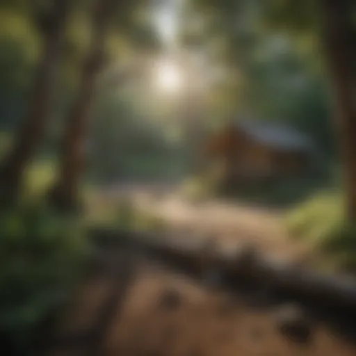 A serene view of Driftwood Camp nestled among lush greenery