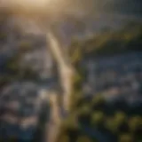 Aerial Perspective of Urban Terrain Drone flying over urban landscape