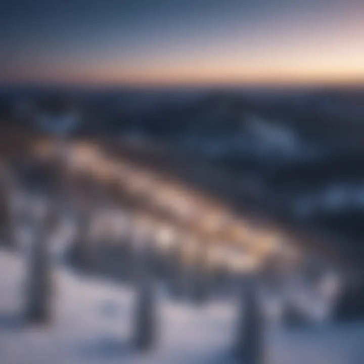 Dusk view of the ski resort lights from a mountaintop