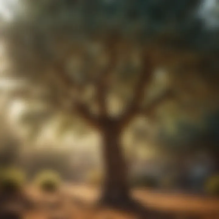 Dwarf olive tree leaves in sunlight