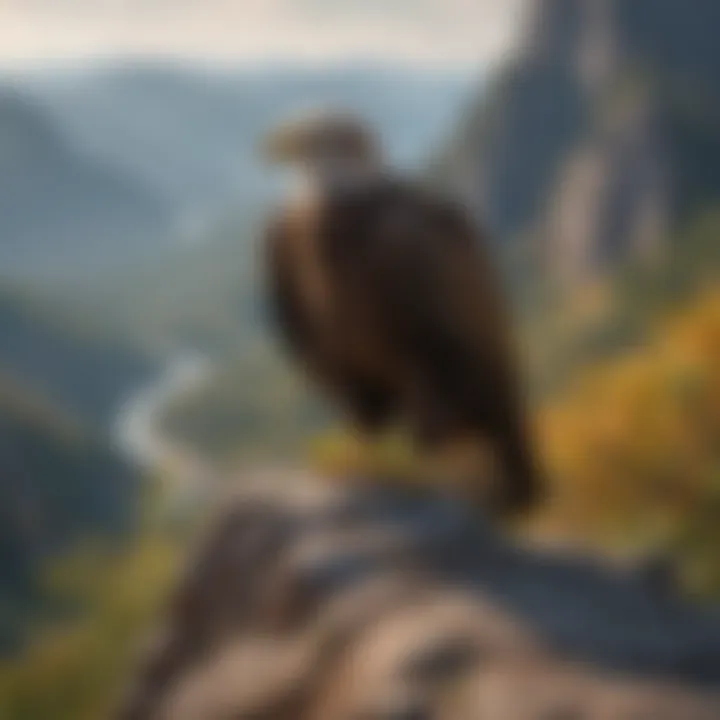 Eagle perched on a rugged cliff overlooking the wilderness