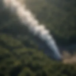 Aerial view of Earth's atmosphere with greenhouse gases trapping heat