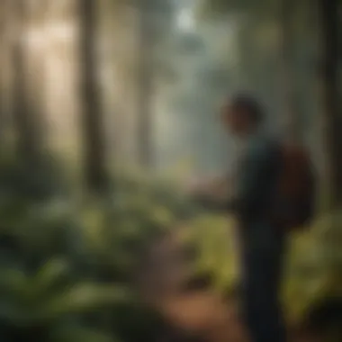 Ecologist conducting fieldwork in lush forest