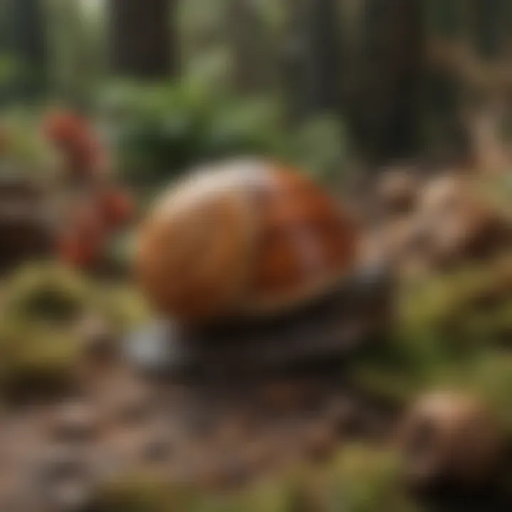 Revealing the Beauty of Terrestrial Snail Shells Elegant Terrestrial Snail Showing Vibrant Shell Patterns