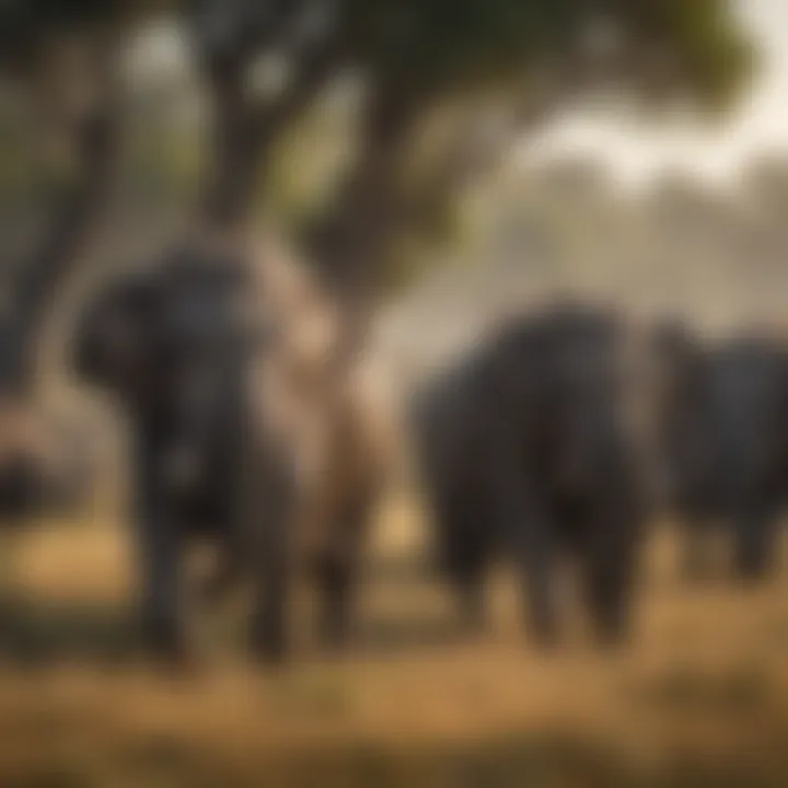 Asian Elephant Herd Grazing in Vast Grassland