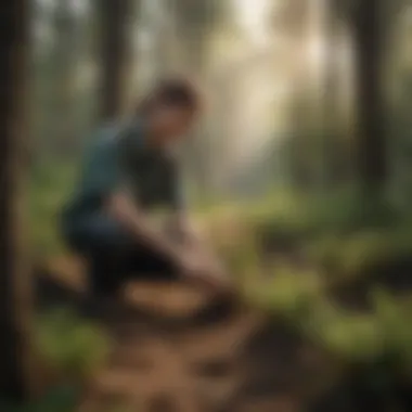 Youth planting saplings in a lush forest