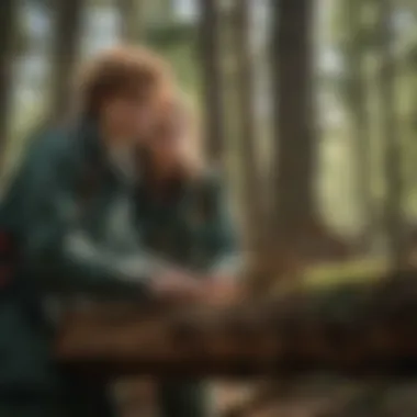 Youth volunteers working on a treehouse project in the forest