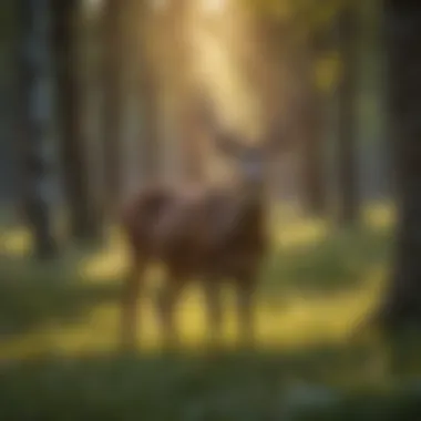 Majestic deer grazing peacefully in the tranquil forest meadow