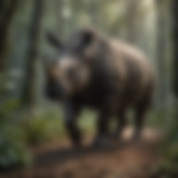 Rare Sumatran Rhinoceros Roaming in the Wild