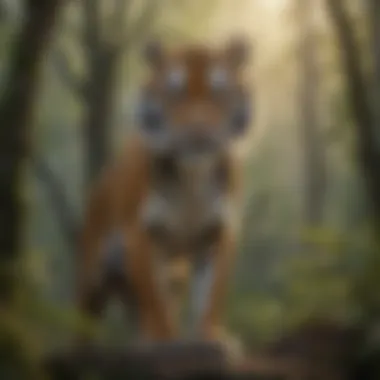 Endangered Tiger in Habitat Majestic endangered tiger in dense forest habitat