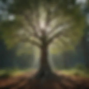 Illustration of a tree growing amidst swirling wind patterns representing resilience and adaptation