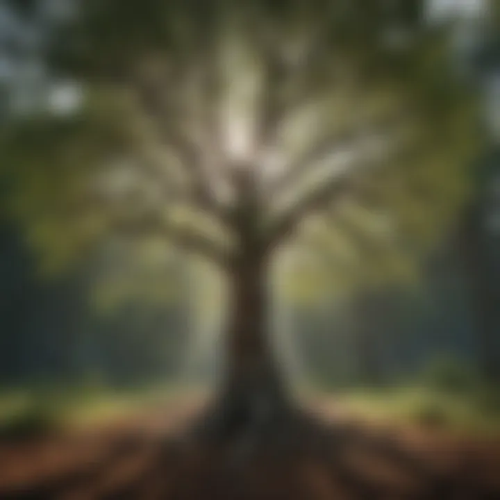 Illustration of a tree growing amidst swirling wind patterns representing resilience and adaptation