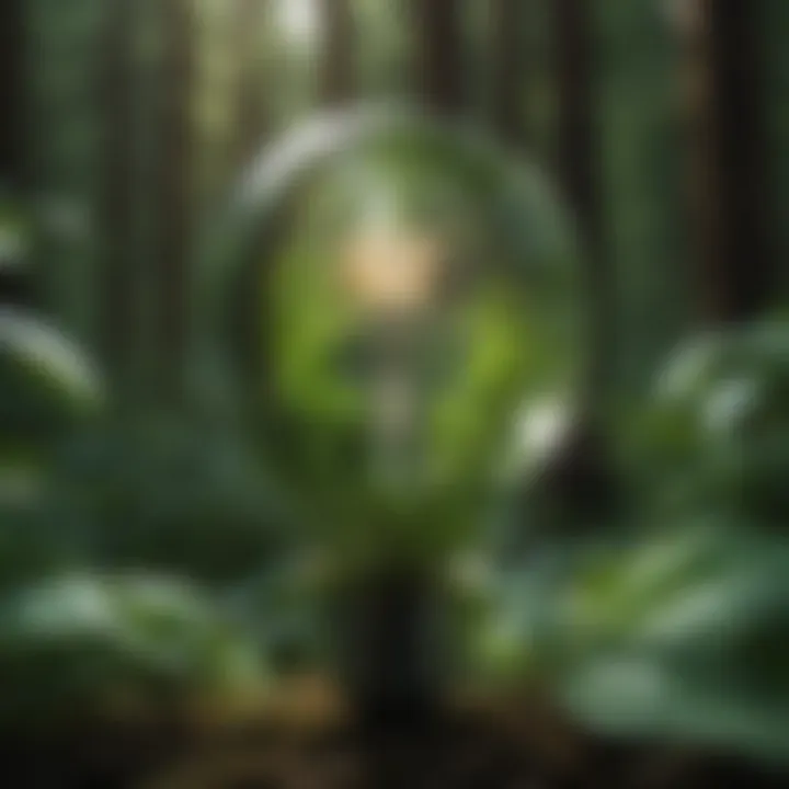 Illustration of a lightbulb surrounded by green leaves symbolizing innovation and sustainability