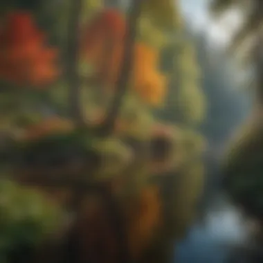 Colorful flora and fauna thriving near the lake