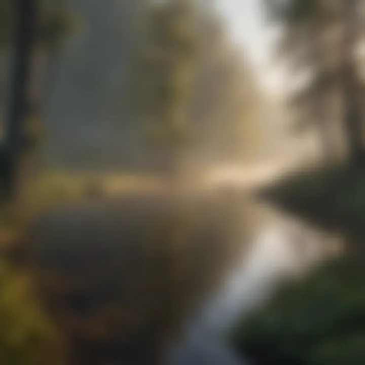 Misty morning fog over the mystical lake