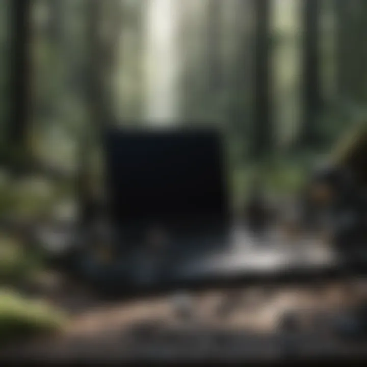 A scientific laboratory setting with various instruments analyzing the composition of the black glass-like rock