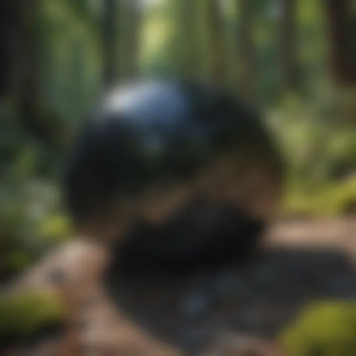 A dramatic landscape where the black glass-like rock is naturally occurring, blending seamlessly with the surroundings