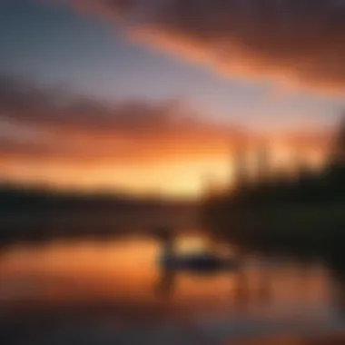 Silhouette of loon at dusk with vibrant hues painting the sky