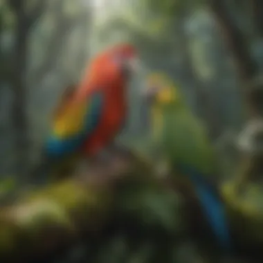 Parrots in Lush Rainforest Habitat Parrots in Lush Rainforest Habitat