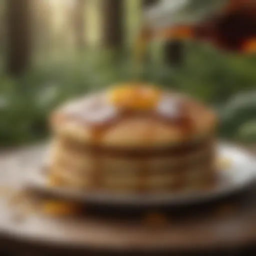 Delicate syrup drizzle over fluffy pancakes