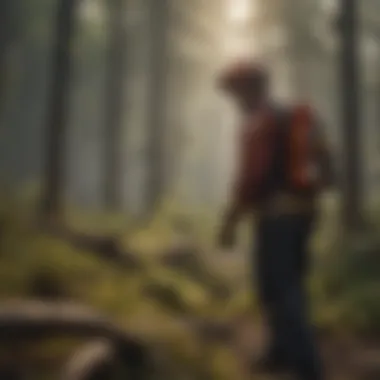 US firefighter assessing forest ecosystem for conservation efforts