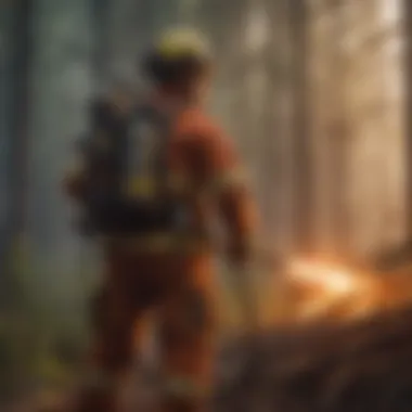 US firefighter conducting controlled burn for forest conservation