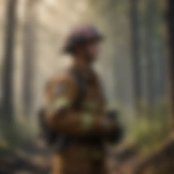 US firefighter educating community on fire prevention for forest preservation