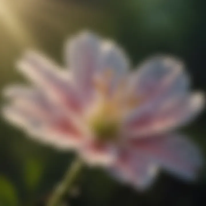 Close-up of a dew-kissed flower in the morning light