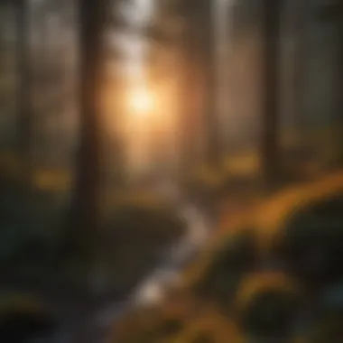 Vivid sunset over a serene forest landscape