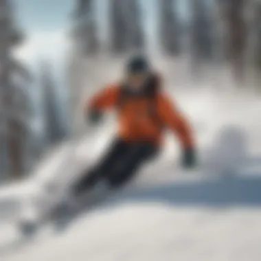Skier Carving Through Pristine Powder A skier carving through pristine powder at a Lake Tahoe resort