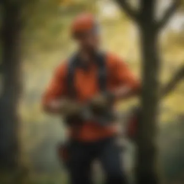 Arborist demonstrating tree pruning techniques