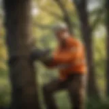 A skilled arborist inspecting a healthy tree