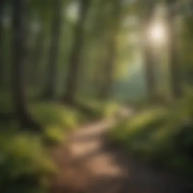 A hiking trail meandering through vibrant forest foliage