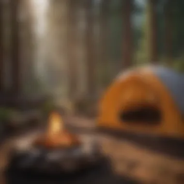 Campsite Serenity in Bend Cozy campsite setup featuring a tent, campfire, and surrounding natural beauty