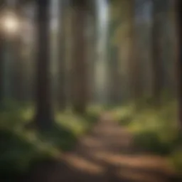 A serene pathway lined with tall trees in Bend, Oregon