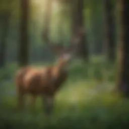 Majestic deer grazing on joint vetch in lush forest