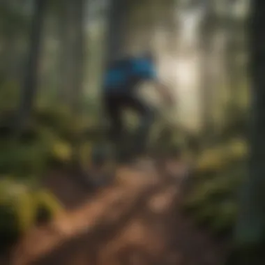 Navigating Forest Twists and Turns Mountain biker taking a sharp turn on a forest trail