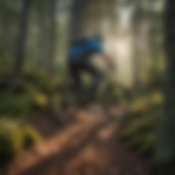 Navigating Forest Twists and Turns Mountain biker taking a sharp turn on a forest trail