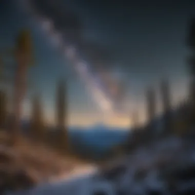 Milky Way arching over snow-capped mountain peaks