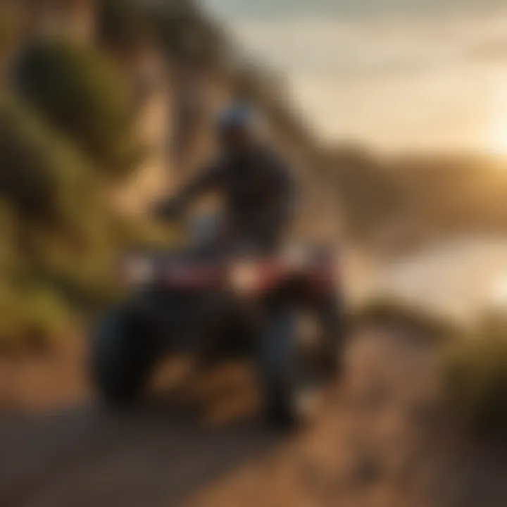 Quad rider enjoying sunset ride along coastal cliffs