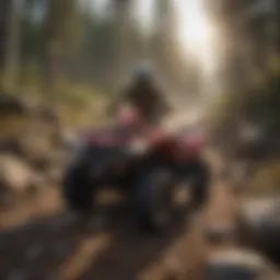 Quad rider traversing through rocky terrain