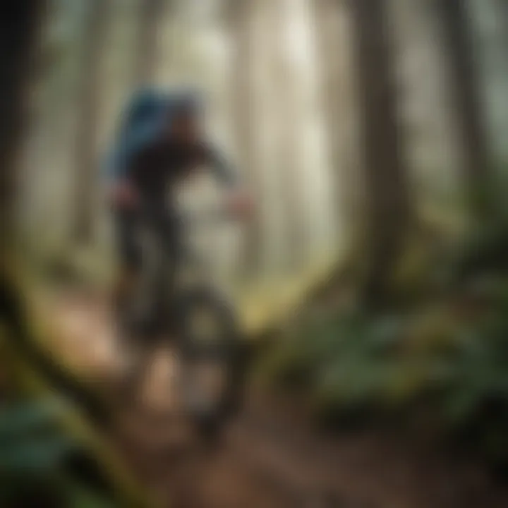 Mountain biker navigating through a winding trail