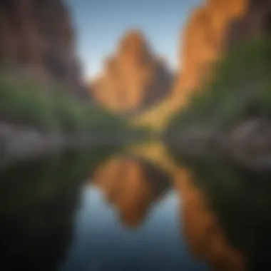 Reflections of towering cliffs on Saguaro Lake