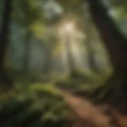 Majestic forest canopy with dappled sunlight