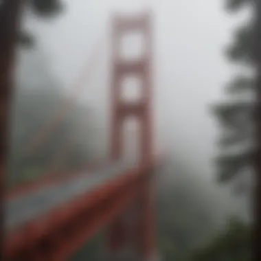 The iconic Golden Gate Bridge shrouded in fog, symbolizing San Francisco.