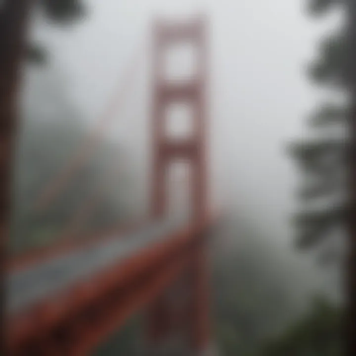 The iconic Golden Gate Bridge shrouded in fog, symbolizing San Francisco.